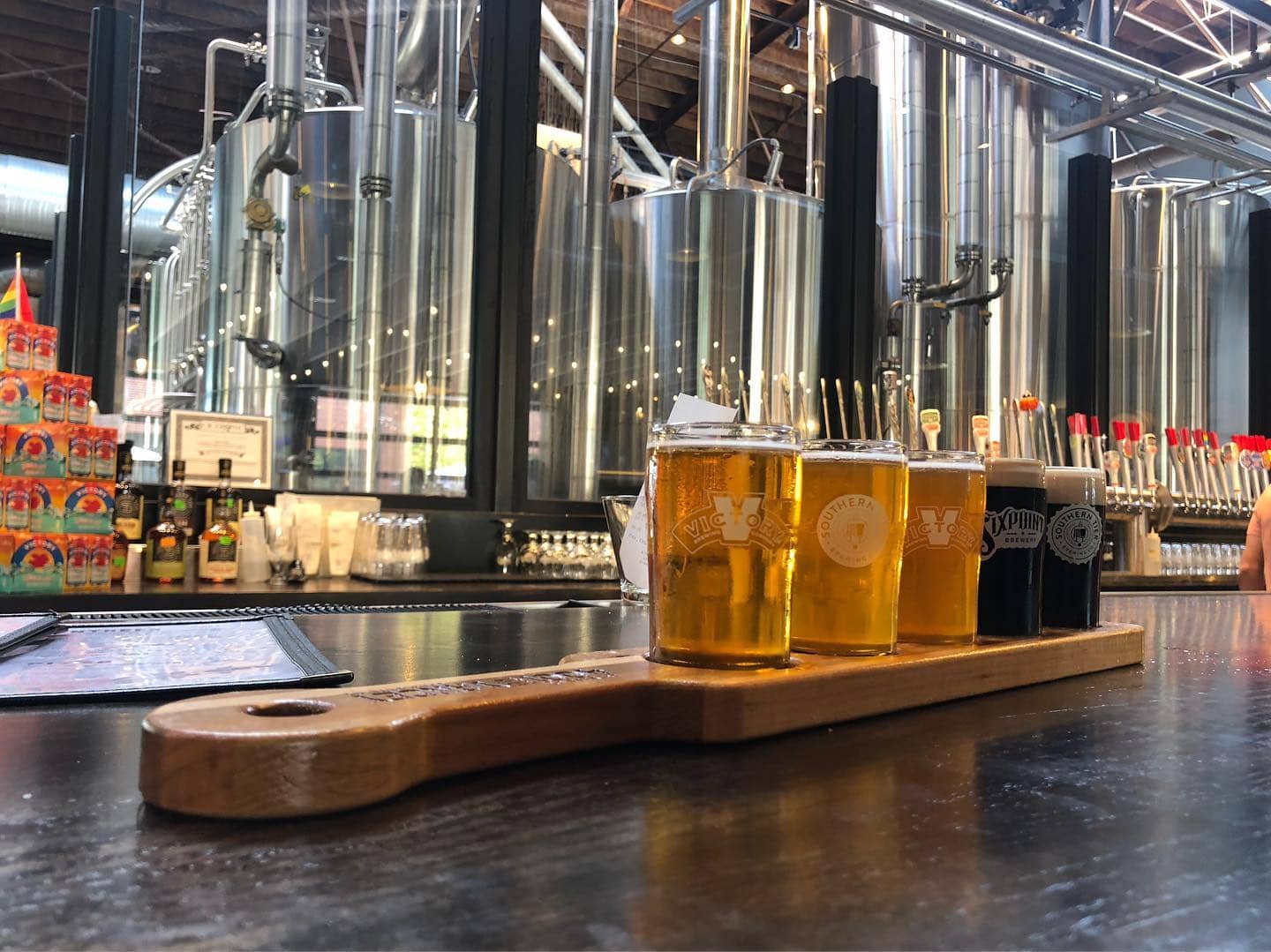 Beer flight on bar at BR